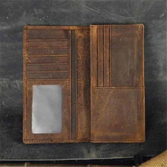 NEW MENS Real Leather Zipper Long Wallet Brown - Picture 6 of 8